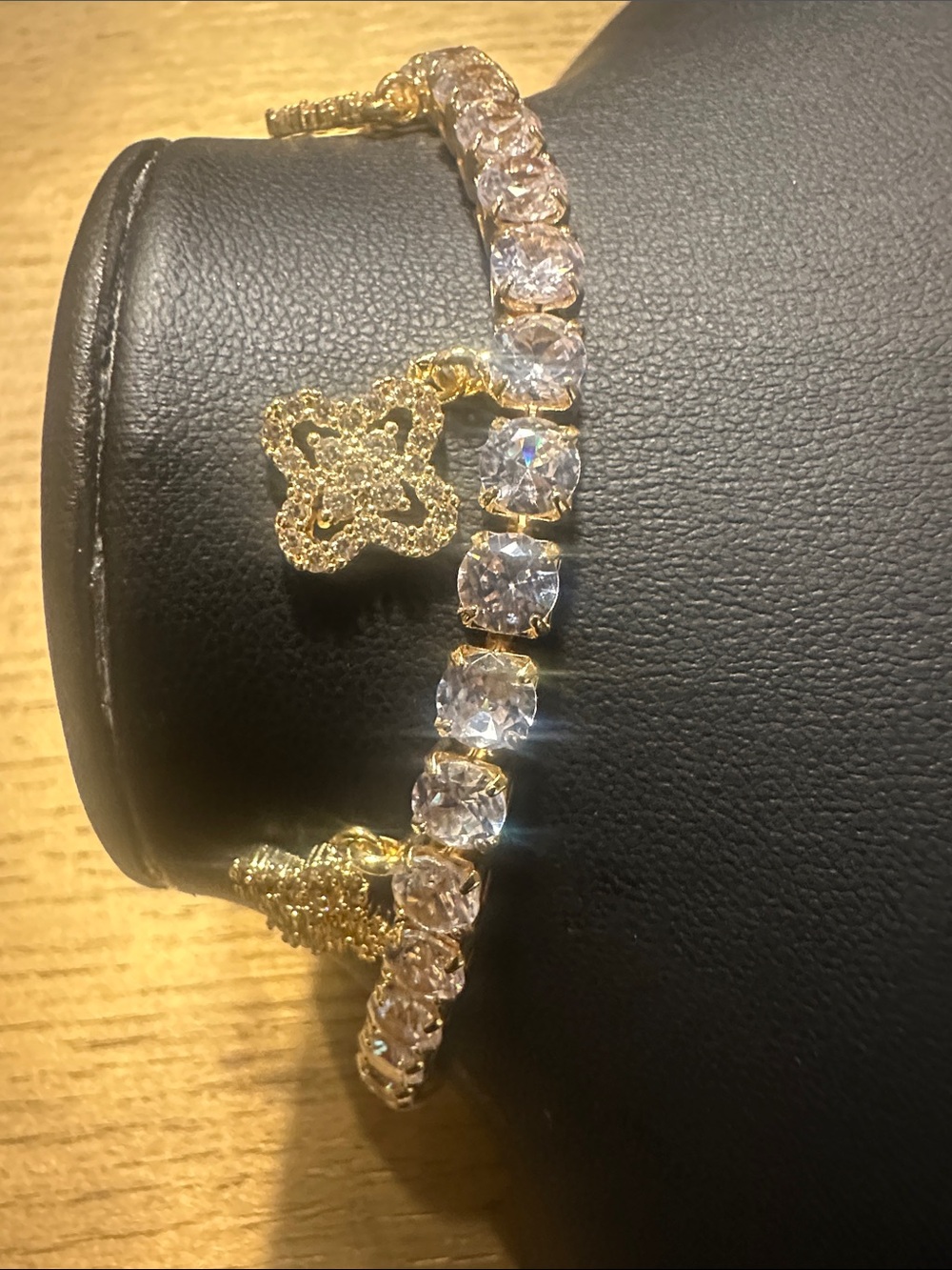 CZ Tennis Bracelet with Three Clover Charms - 7 in